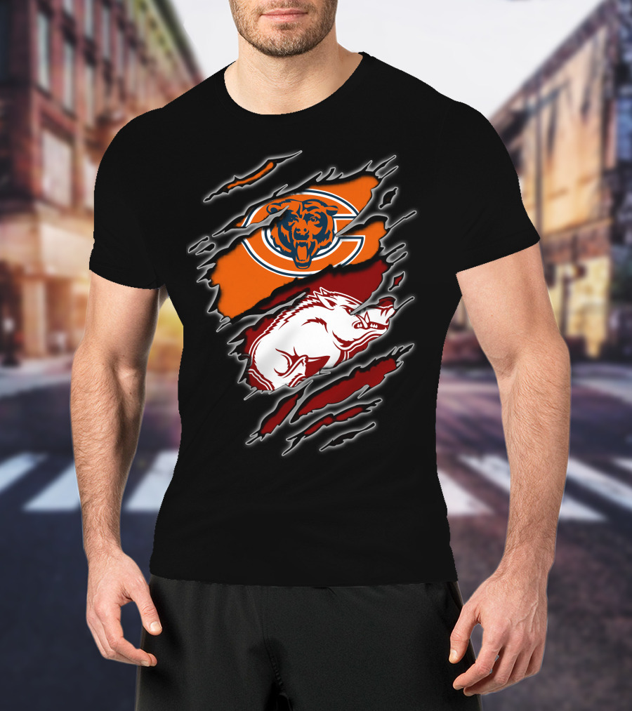 Chicago Bears Arkansas Razorbacks Ripped T-Shirt