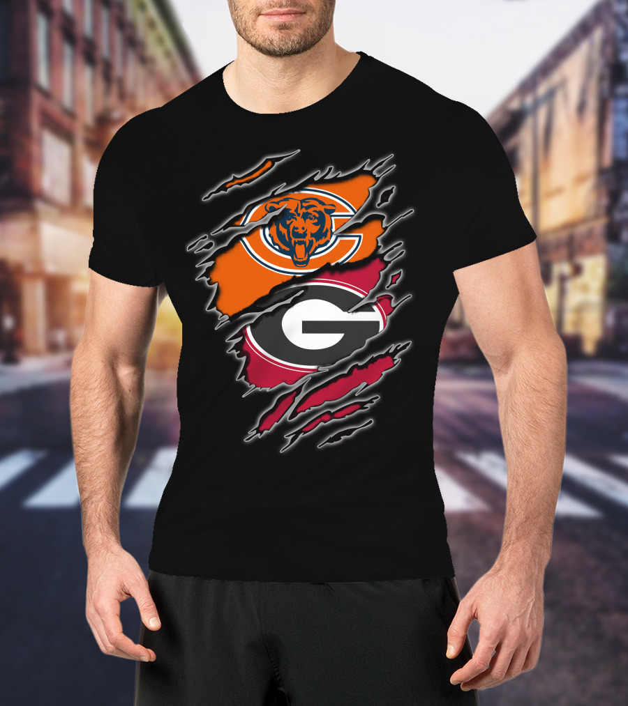 Chicago Bears Georgia Bulldogs Logos Collision T-Shirt