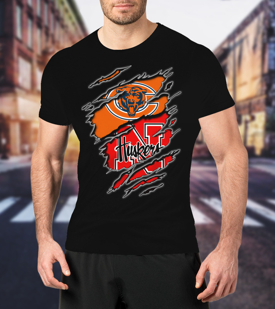 Chicago Bears Nebraska Cornhuskers Fan Mashup T-Shirt