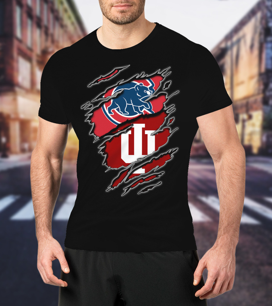 Chicago Cubs Indiana Hoosiers Dual Logo Claw Marks T-Shirt