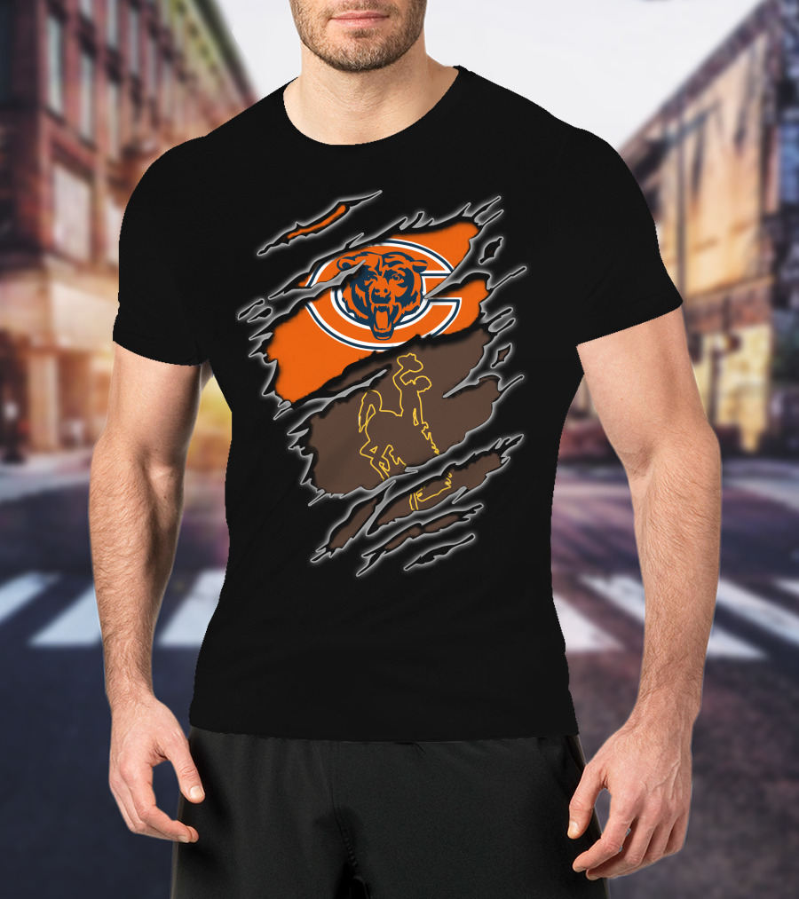 Chicago Bears Wyoming Cowboys Ripped Claw Marks T-Shirt