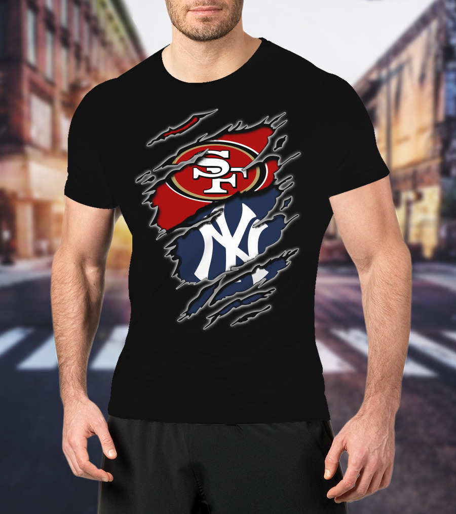 San Francisco 49ers New York Yankees Claw Slash Logo Mashup T-Shirt