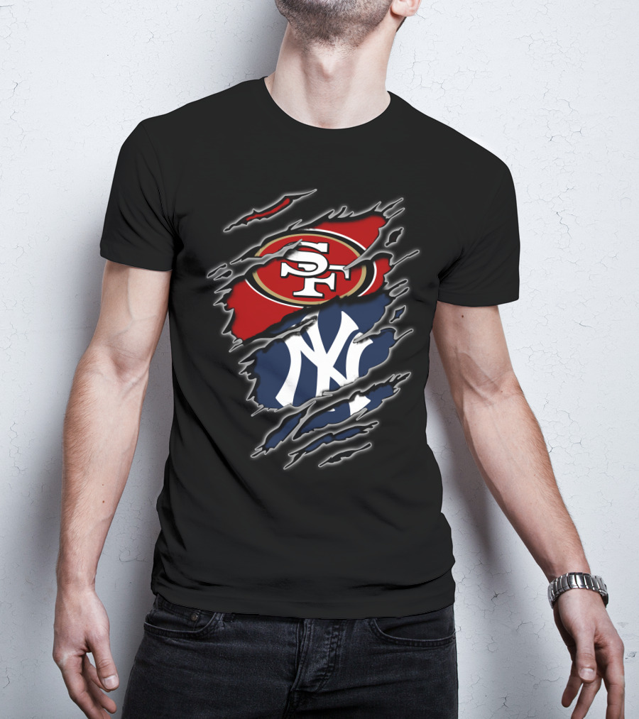 San Francisco 49ers New York Yankees Claw Slash Logo Mashup T-Shirt