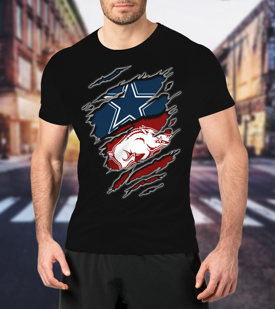 Dallas Cowboys And Arkansas Razorbacks Ripped T-Shirt
