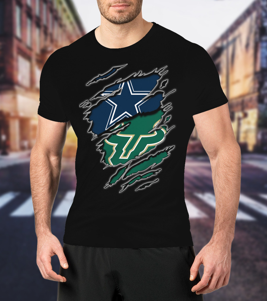 Cowboys Bulls Star And Usf Bulls Horns Claw Marks T-Shirt