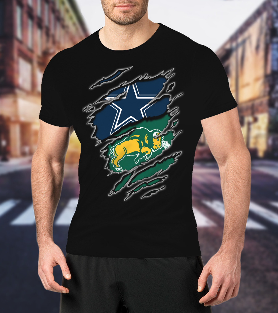 Dallas Cowboys North Dakota State Bison Dual Logo Ripped T-Shirt