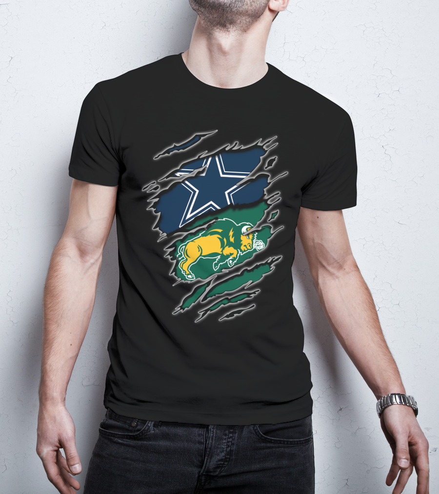 Dallas Cowboys North Dakota State Bison Dual Logo Ripped T-Shirt