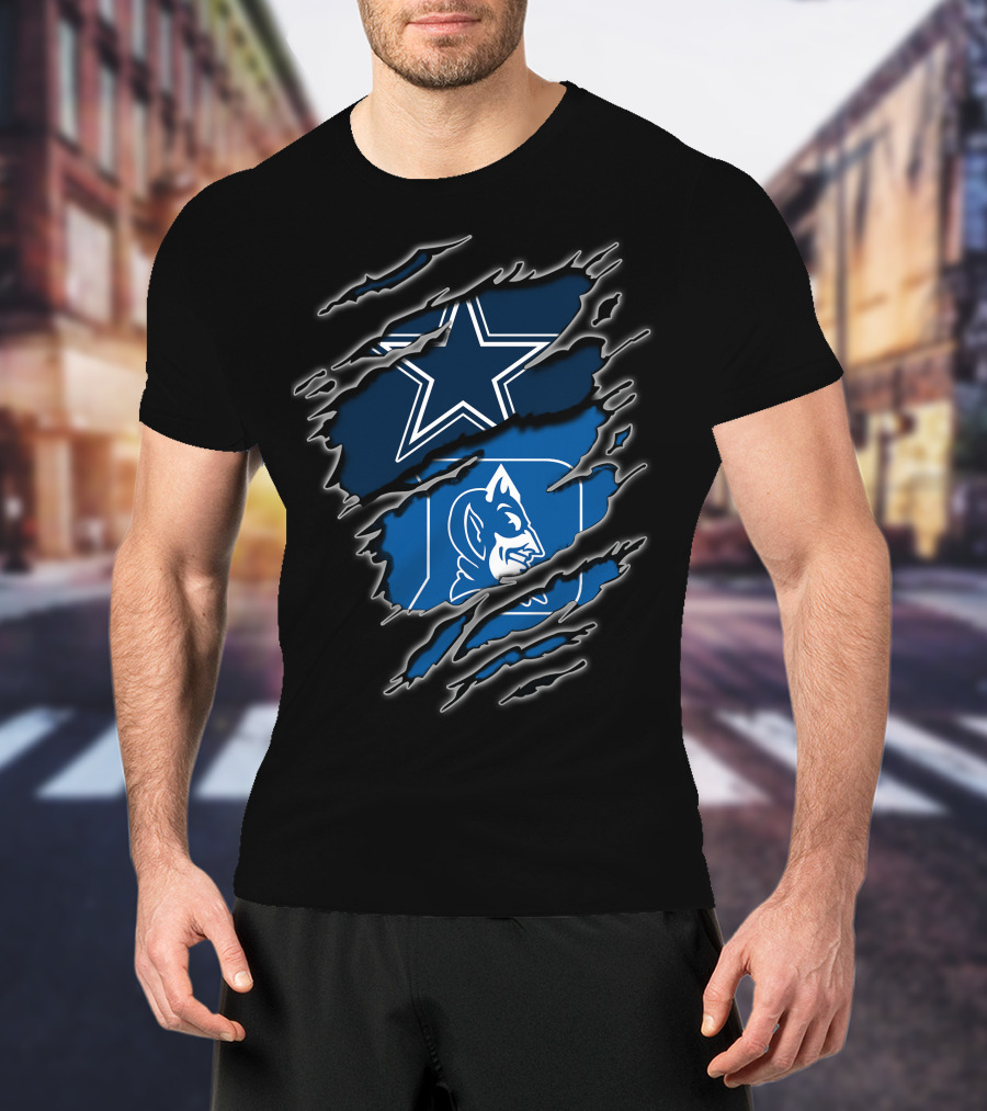 Dallas Cowboys Star Duke Blue Devils Logo Torn T-Shirt