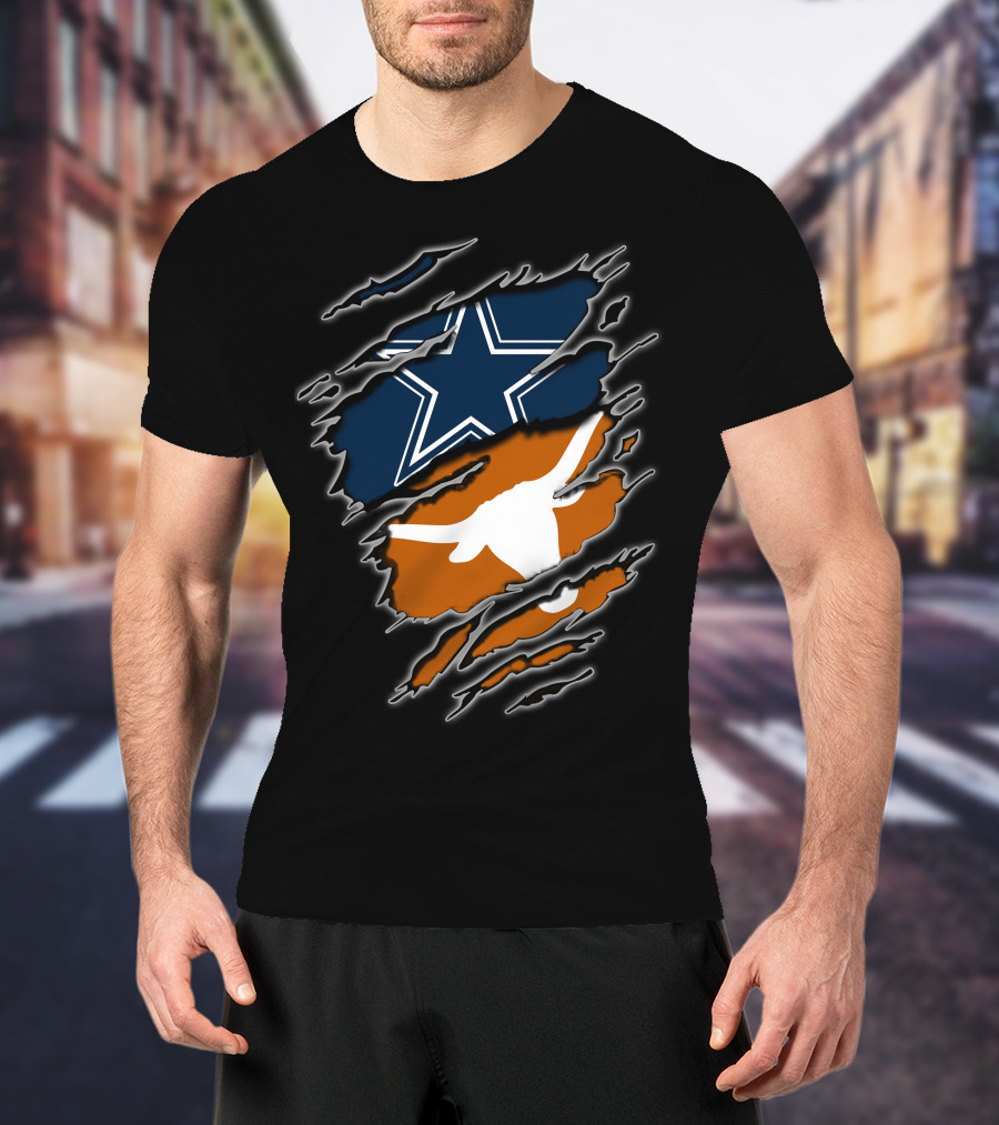 Cowboys Longhorn Star And Bull Ripped Layers T-Shirt