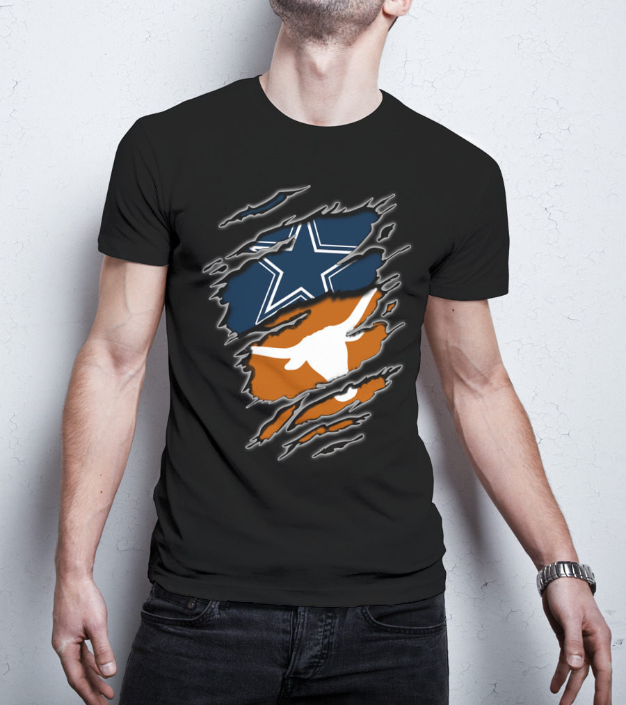 Cowboys Longhorn Star And Bull Ripped Layers T-Shirt