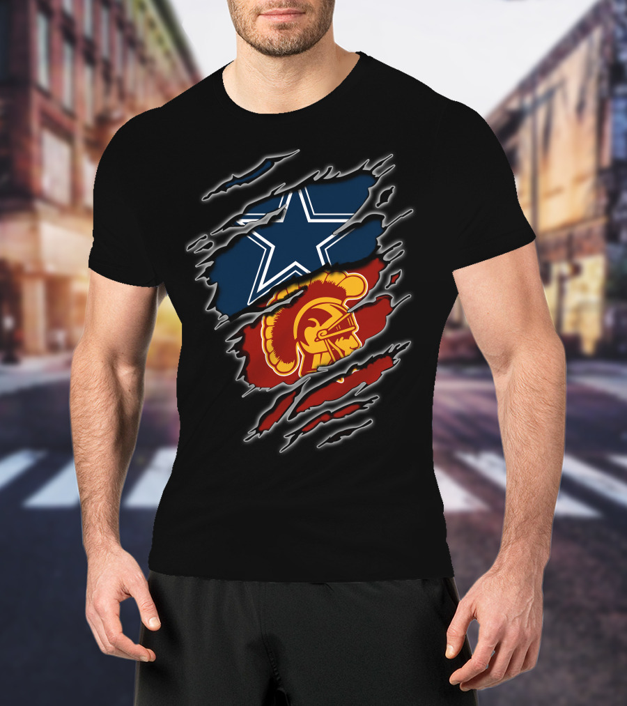 Cowboys Star Over Trojan Helmet Torn T-Shirt