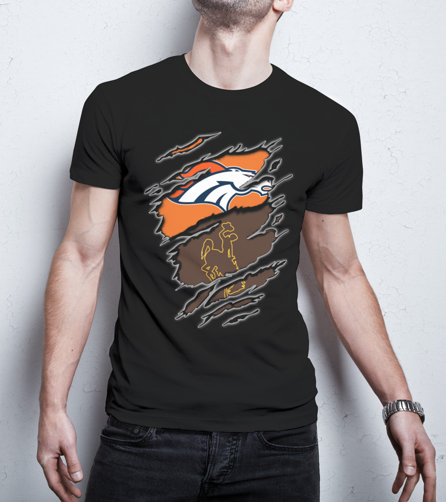 Broncos Wyoming Horse Logo With Cowboy And Horse Elements T-Shirt