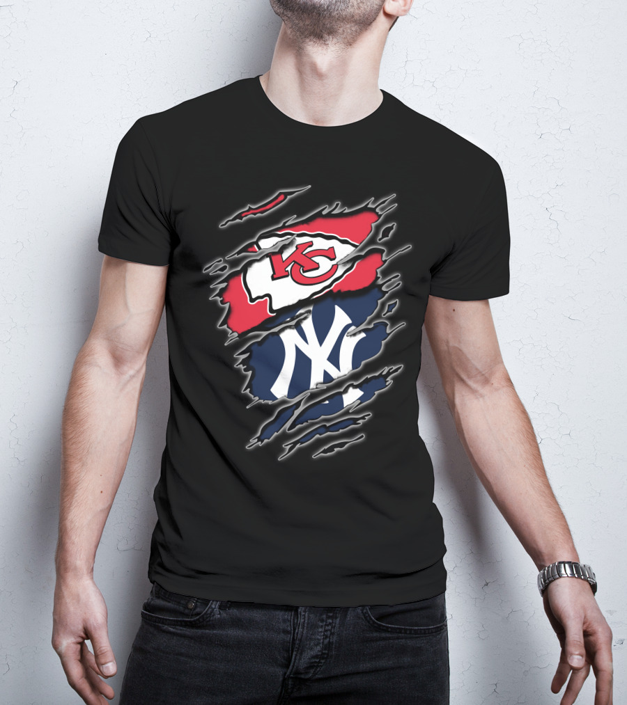Kansas City Chiefs New York Yankees Crossover Sports Fan Gear T-Shirt