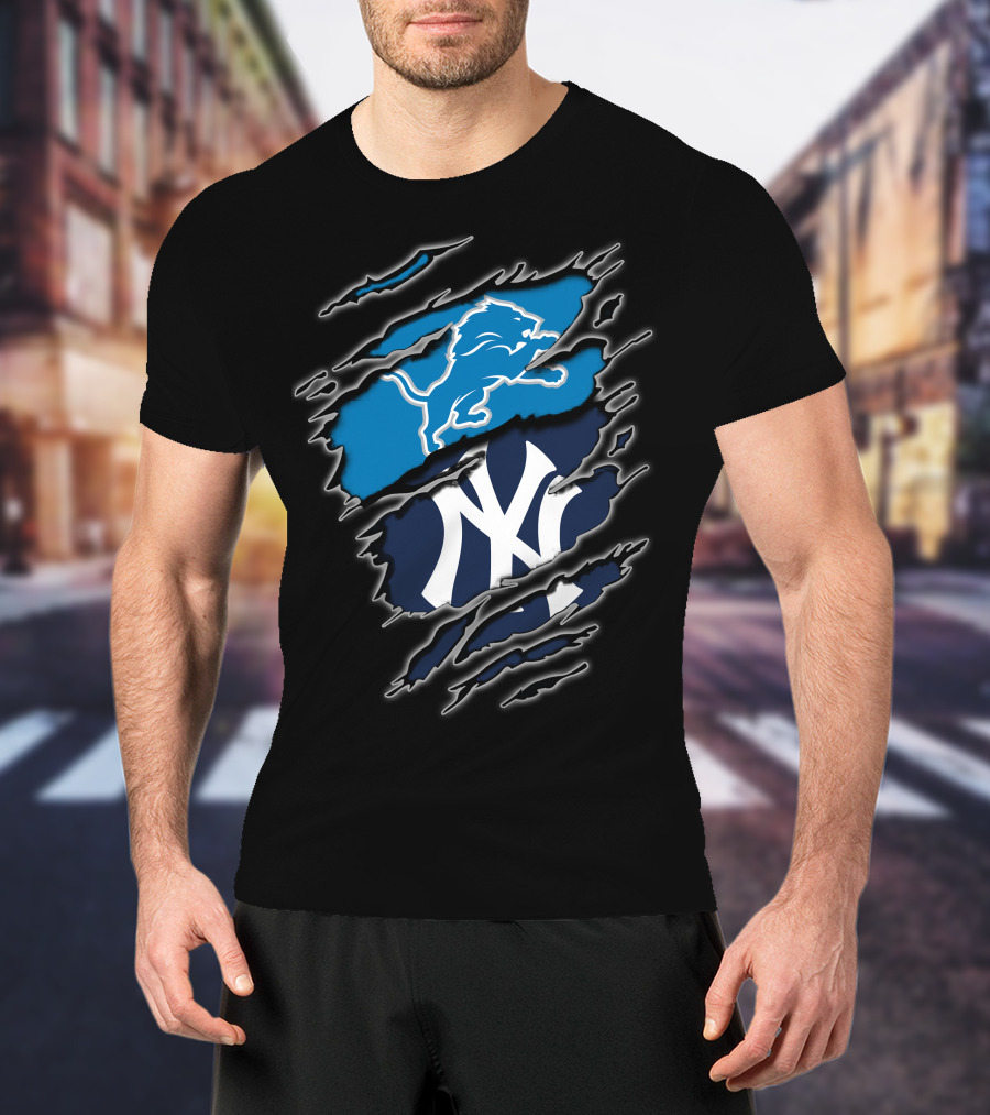 Detroit Lions New York Yankees Claw Rip T-Shirt