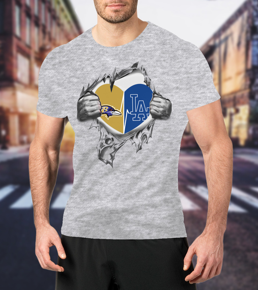 Baltimore Ravens And Los Angeles Dodgers Heart T-Shirt