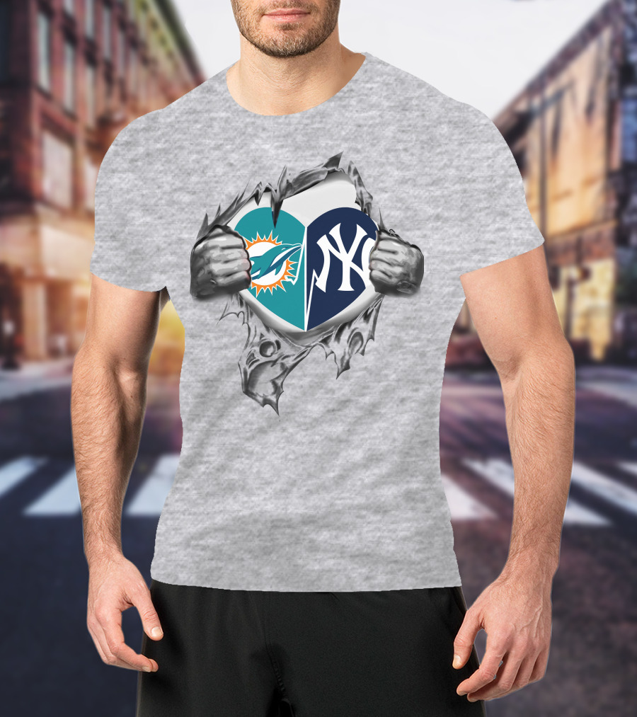 Miami Dolphins New York Yankees Fan Heart T-Shirt