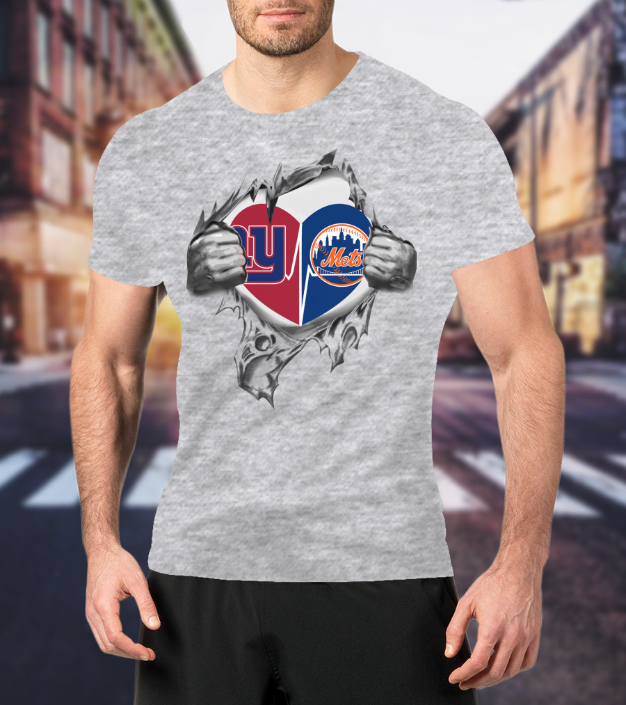New York Giants Football And New York Mets Baseball Heart T-Shirt