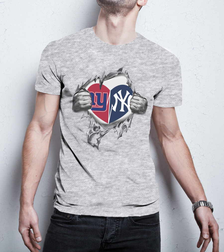 NY Giants Yankees Heart Torn Split T-Shirt