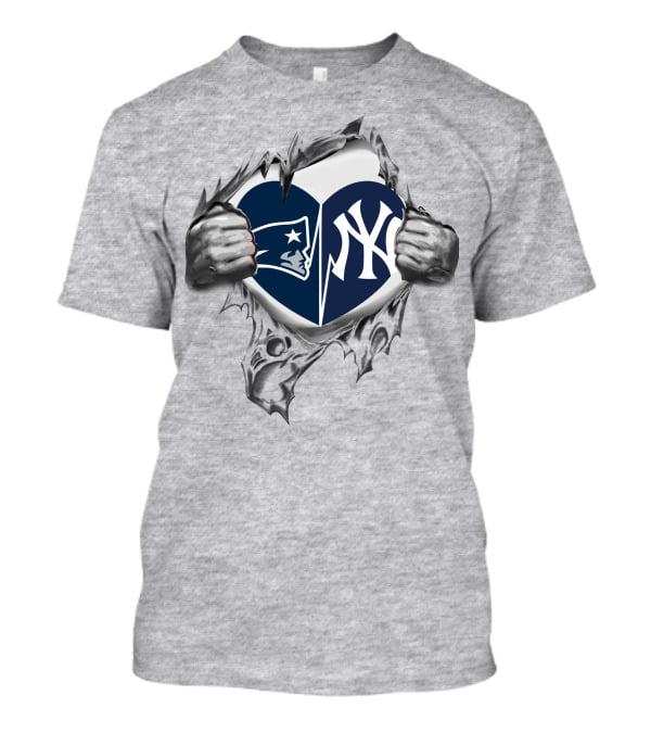 Patriots Yankees Heart Logo With Torn Metal Effect T-Shirt