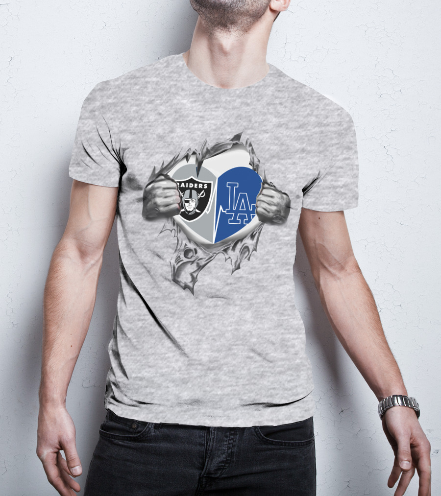 Raiders La Dodgers Heart Rip Combo T-Shirt