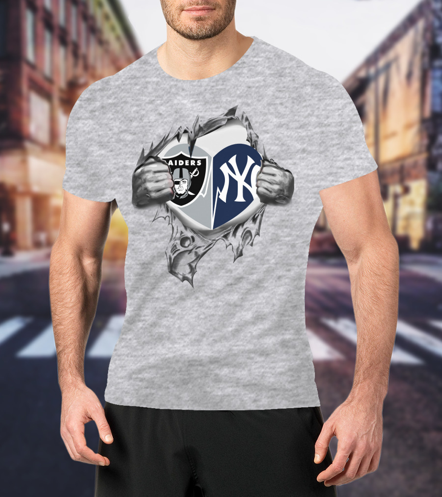 Raiders Yankees Logo Heart Tear T-Shirt