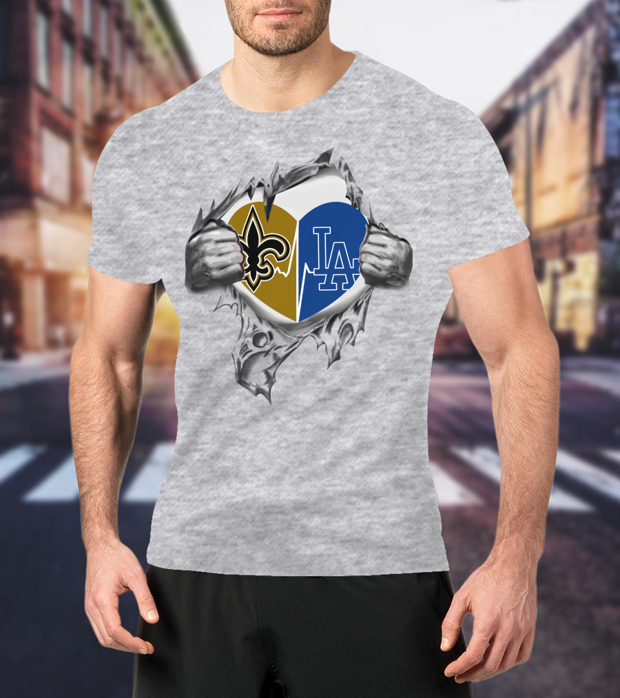 Saints LA Sports Fan Heart Logos Fusion T-Shirt