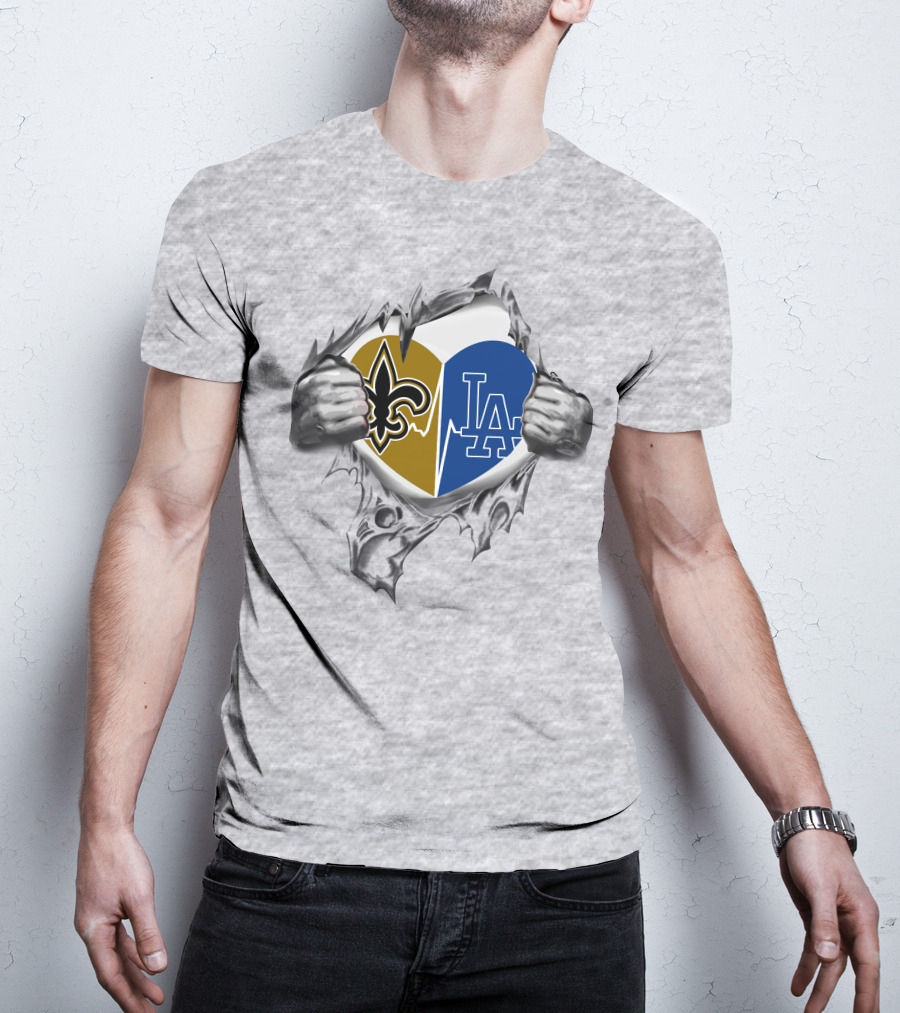 Saints LA Sports Fan Heart Logos Fusion T-Shirt