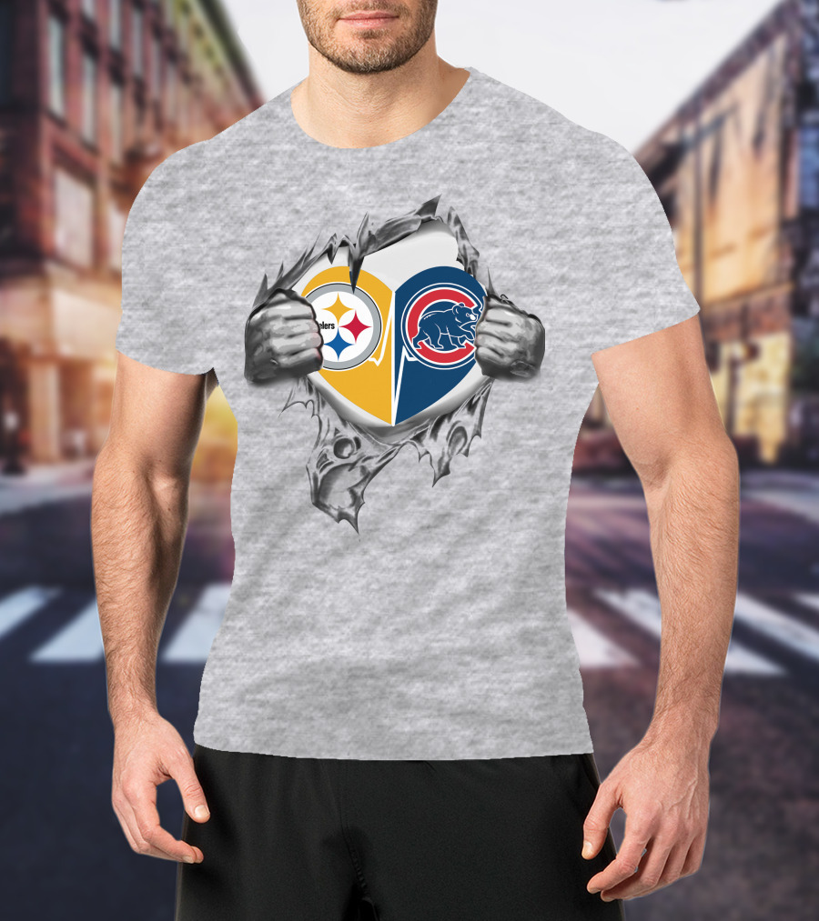 Steelers Cubs Heart Logo Tear T-Shirt