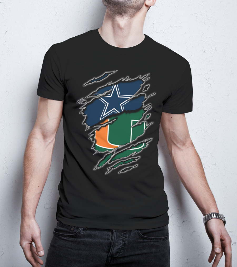 Dallas Cowboys Miami Hurricanes Logos Rip Through T-Shirt