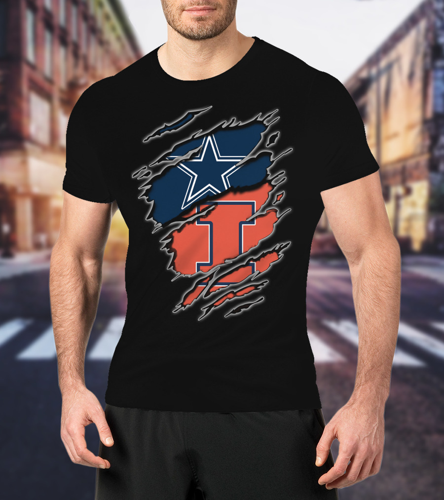 Dallas Cowboys And Illinois Fighting Illini Logo Mashup T-Shirt