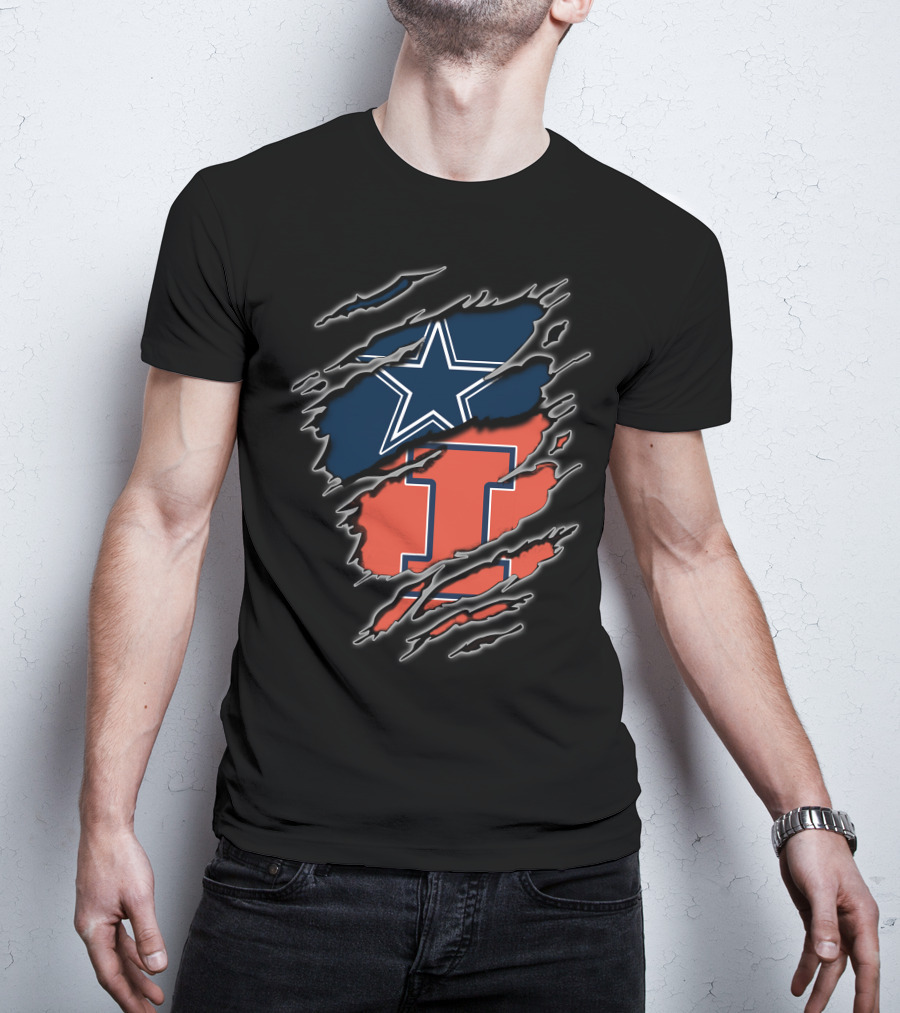 Dallas Cowboys And Illinois Fighting Illini Logo Mashup T-Shirt