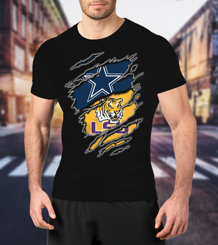 Cowboys Star And Lsu Tiger Claw Marks T-Shirt