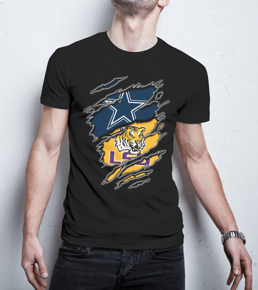 Cowboys Star And Lsu Tiger Claw Marks T-Shirt