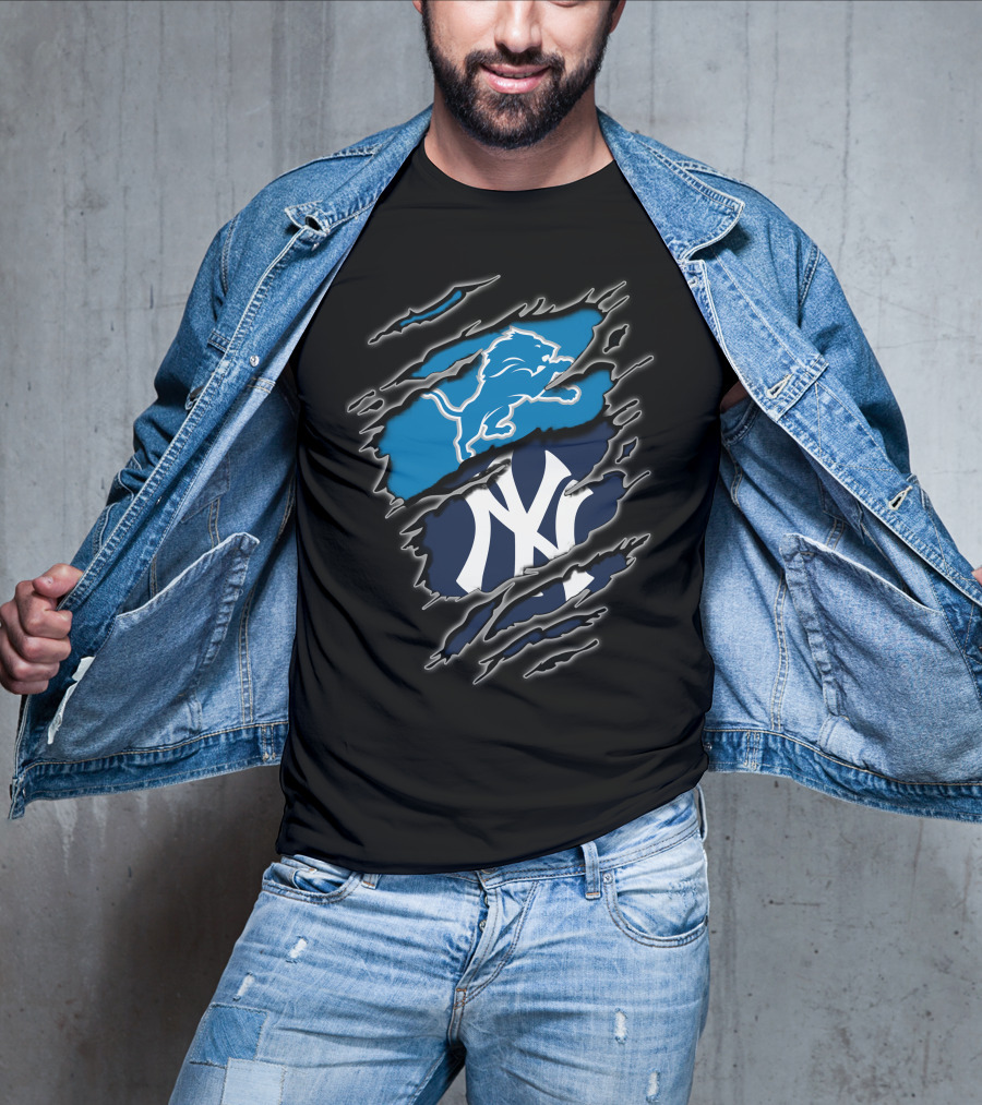 Detroit Lions New York Yankees Fan Merge T-Shirt