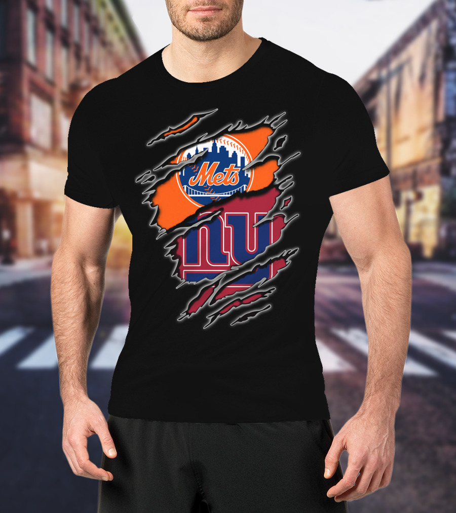 Mets Giants Logo Combo Tear Effect T-Shirt