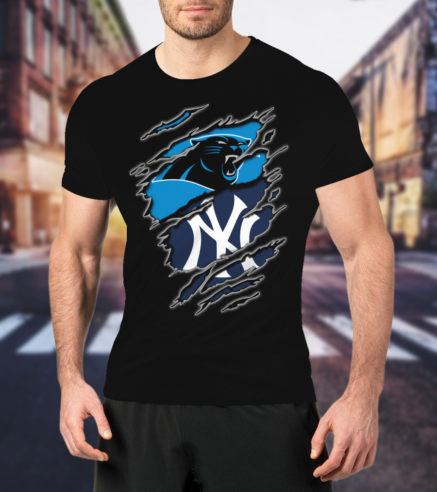 Carolina Panthers New York Yankees Claw Marks Fusion T-Shirt