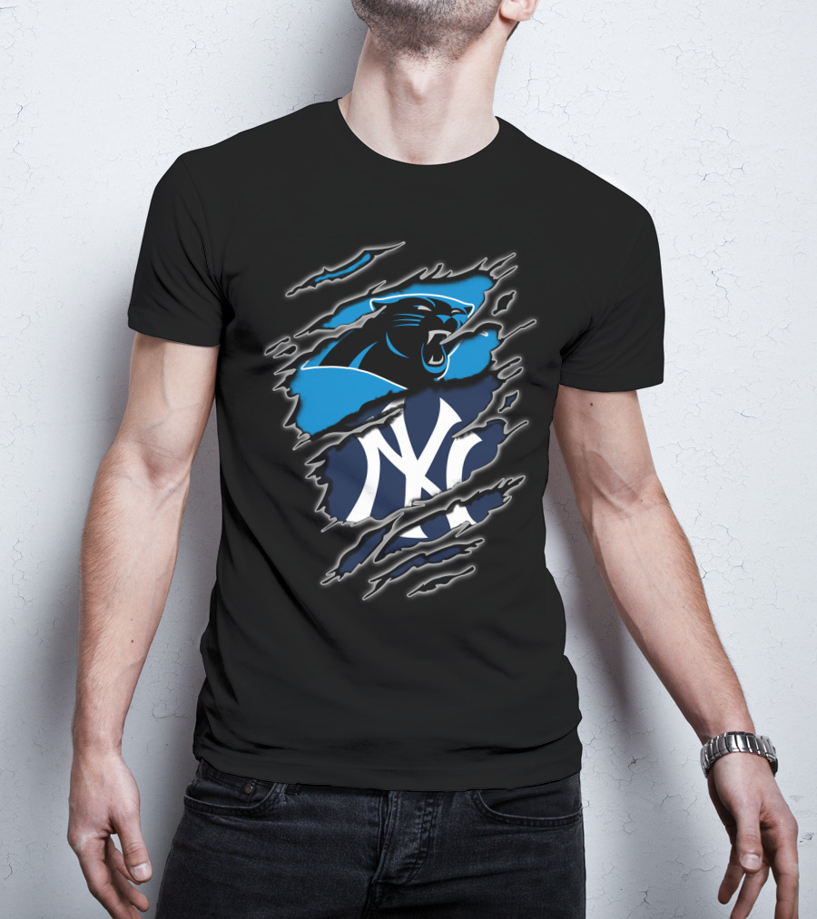 Carolina Panthers New York Yankees Claw Marks Fusion T-Shirt