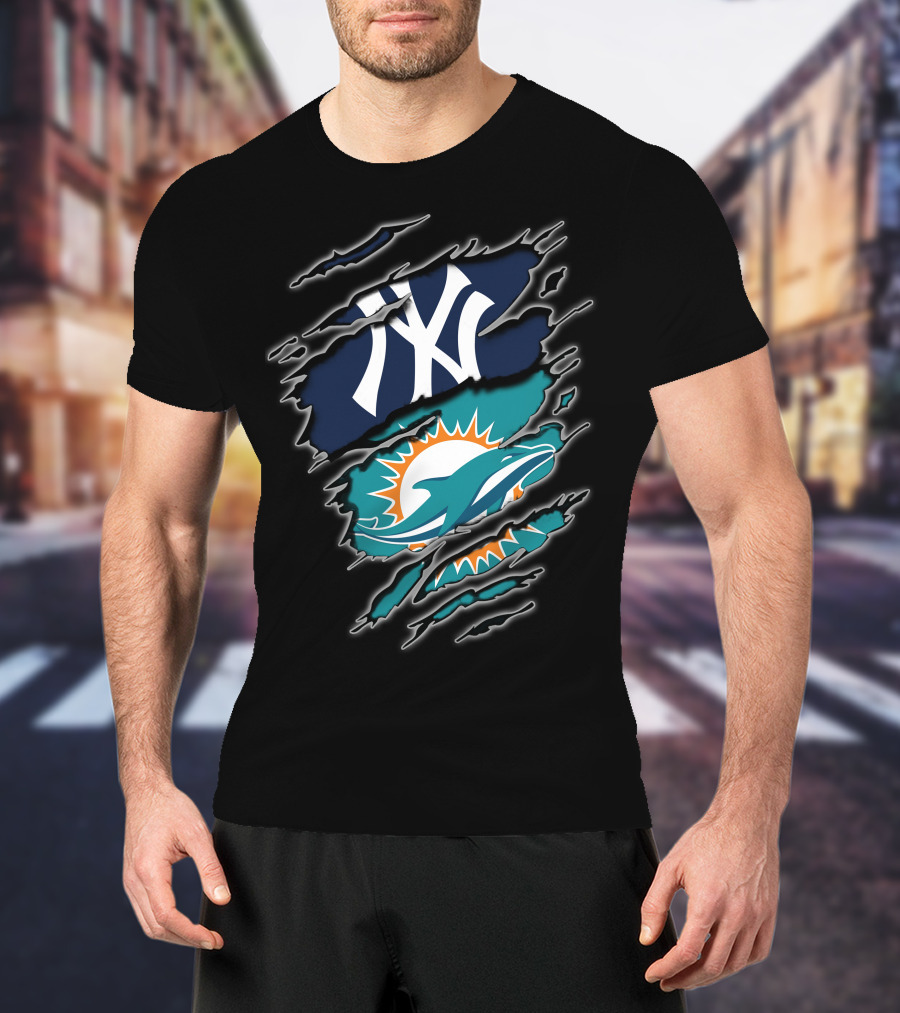 Yankees Dolphins Logos Fusion T-Shirt