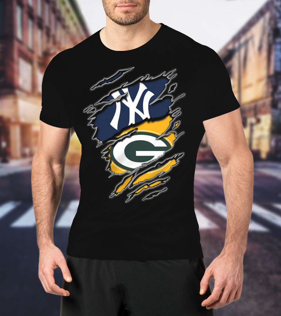 Yankees Packers Dual Team Logo Collaboration T-Shirt