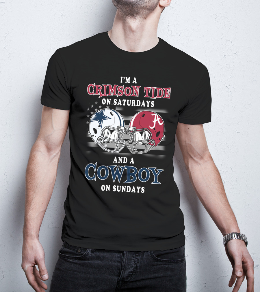 Crimson Tide On Saturdays Cowboy On Sundays Football Helmets T-Shirt