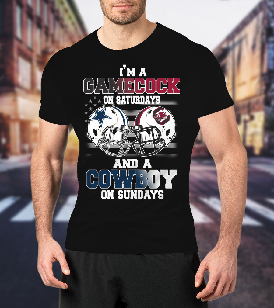 I'm A Gamecock On Saturdays And A Cowboy On Sundays Football Helmets T-Shirt