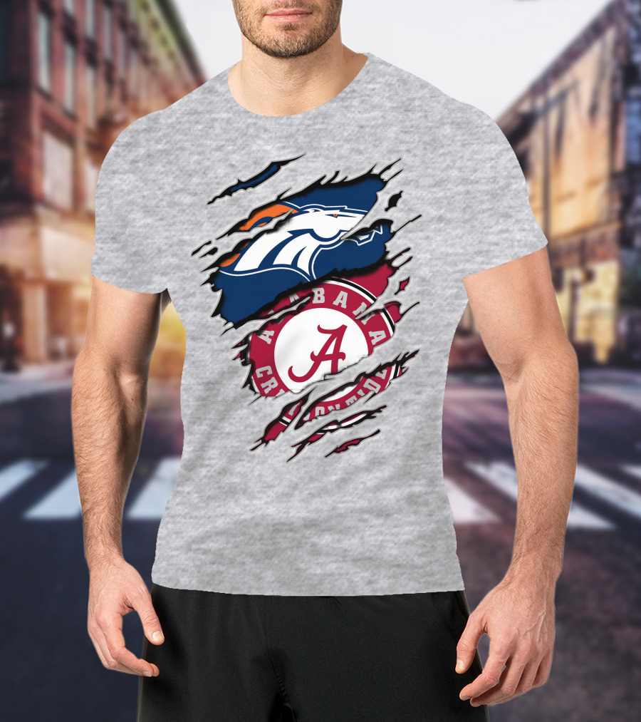 Alabama Crimson Tide Denver Broncos Torn T-Shirt