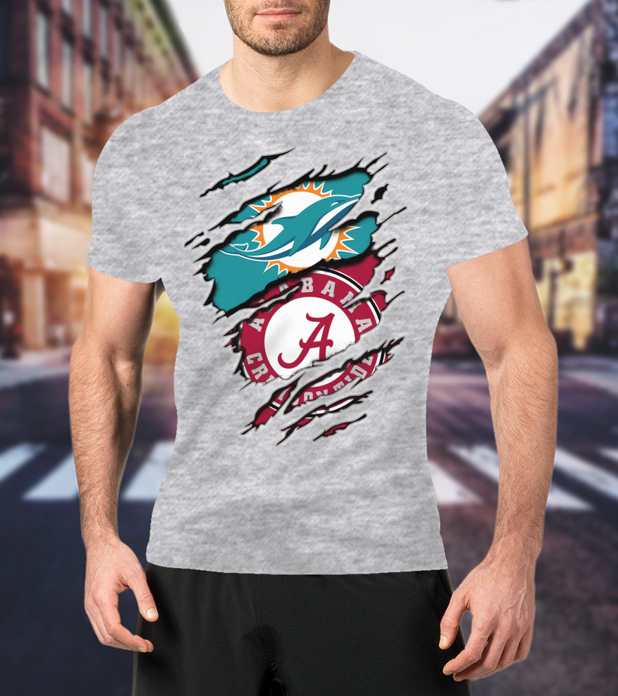 Alabama Crimson Tide Miami Dolphins Crossover Fan Jersey T-Shirt