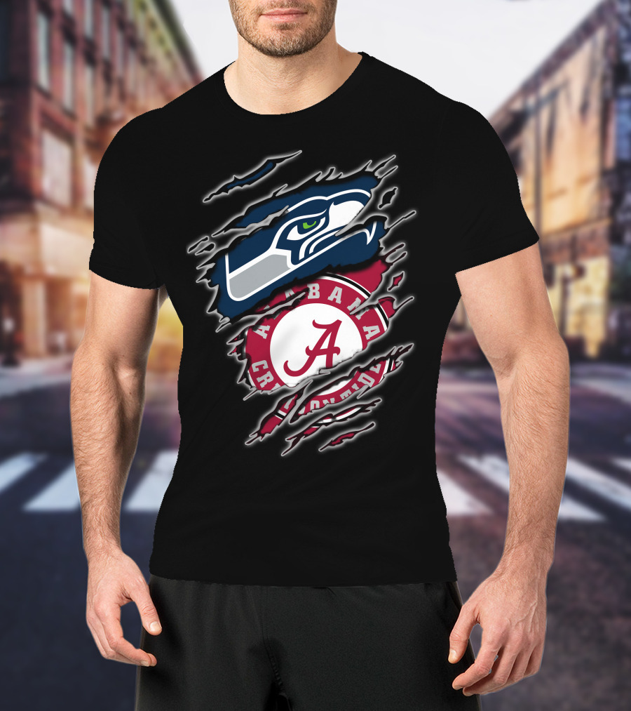 Alabama Crimson Tide Seattle Seahawks Creative Mashup T-Shirt