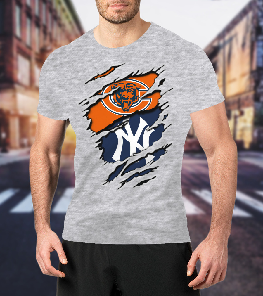Chicago Bears New York Yankees Collaboration Logo Fusion T-Shirt