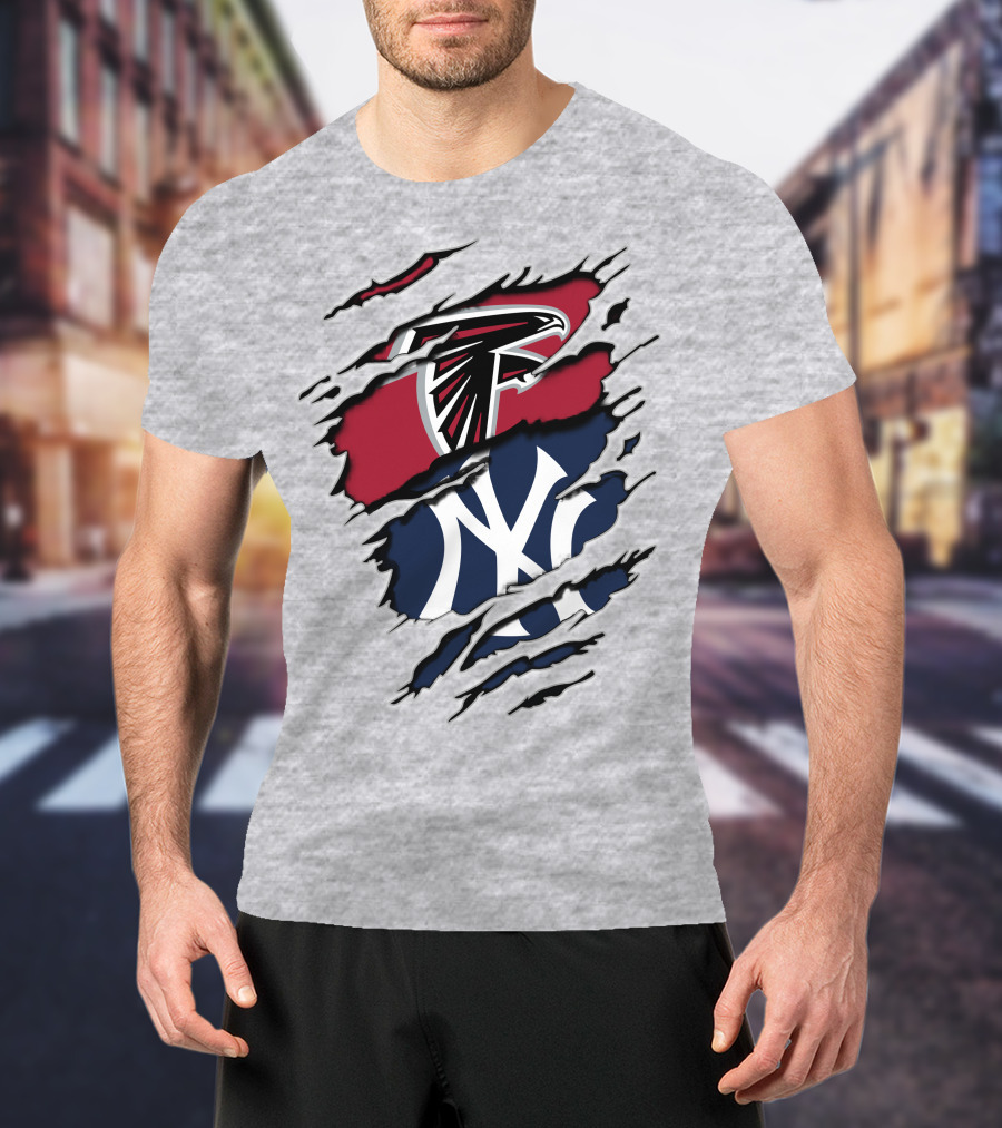 Atlanta Falcons New York Yankees Logo Mashup T-Shirt