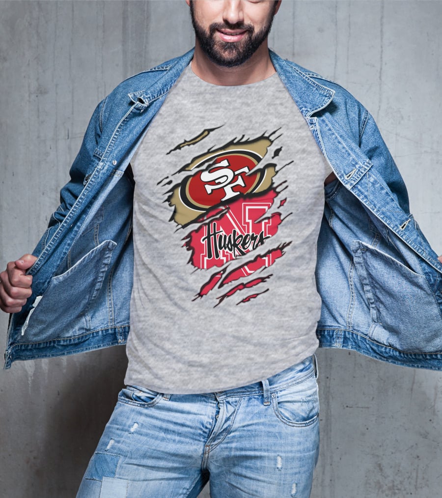 49ers Sf Logo Huskers N Cornhuskers Ripped T-Shirt