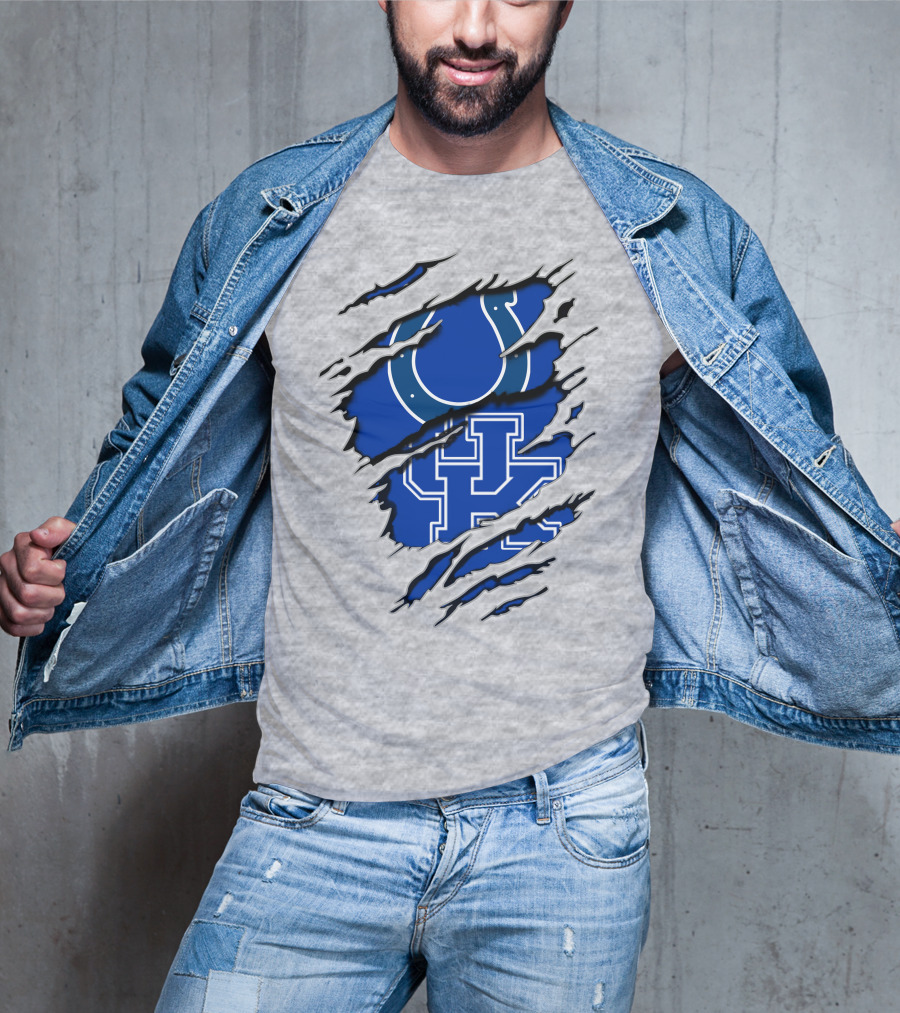 Colts Kentucky Wildcat Football Horseshoe Blue Logo Ripped Layer T-Shirt