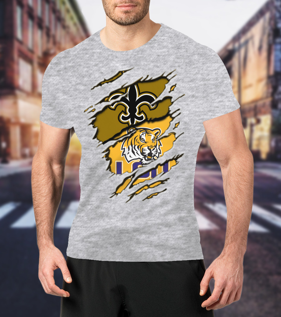 New Orleans Saints Fleur-De-Lis And Lsu Tigers Logo Combo T-Shirt