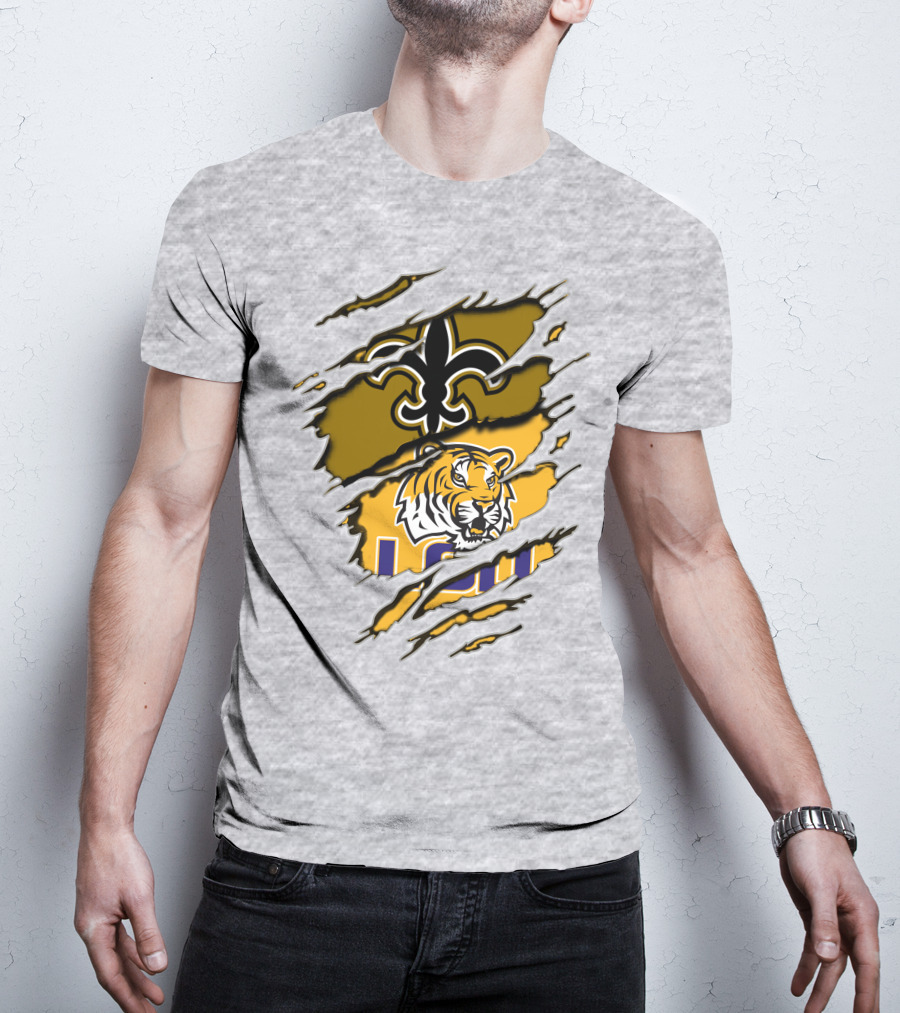 New Orleans Saints Fleur-De-Lis And Lsu Tigers Logo Combo T-Shirt